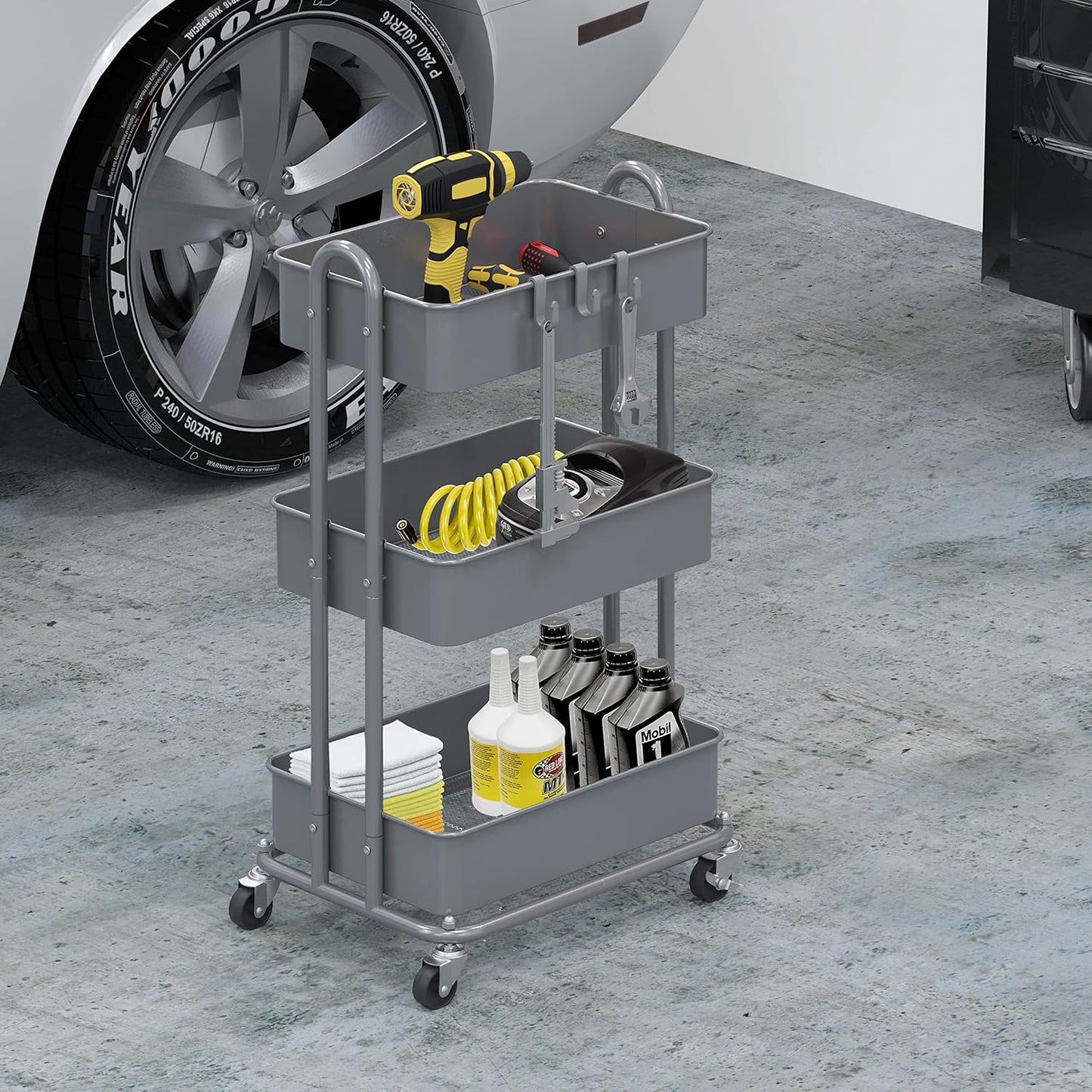 Simple Houseware 3-Tier Heavy Duty Metal Utility Rolling Cart, White