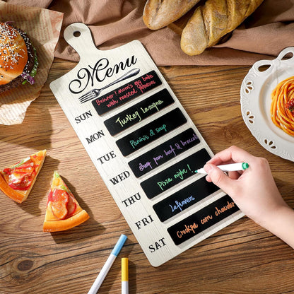 Maxdot Weekly Menu Board Kitchen 16.5 x 6.3 Inches Wood Menu Planner Board with 7 Markers and Towel Kitchen Weekly Planner Plaque Wall Signs for Dinning Room Home Decor
