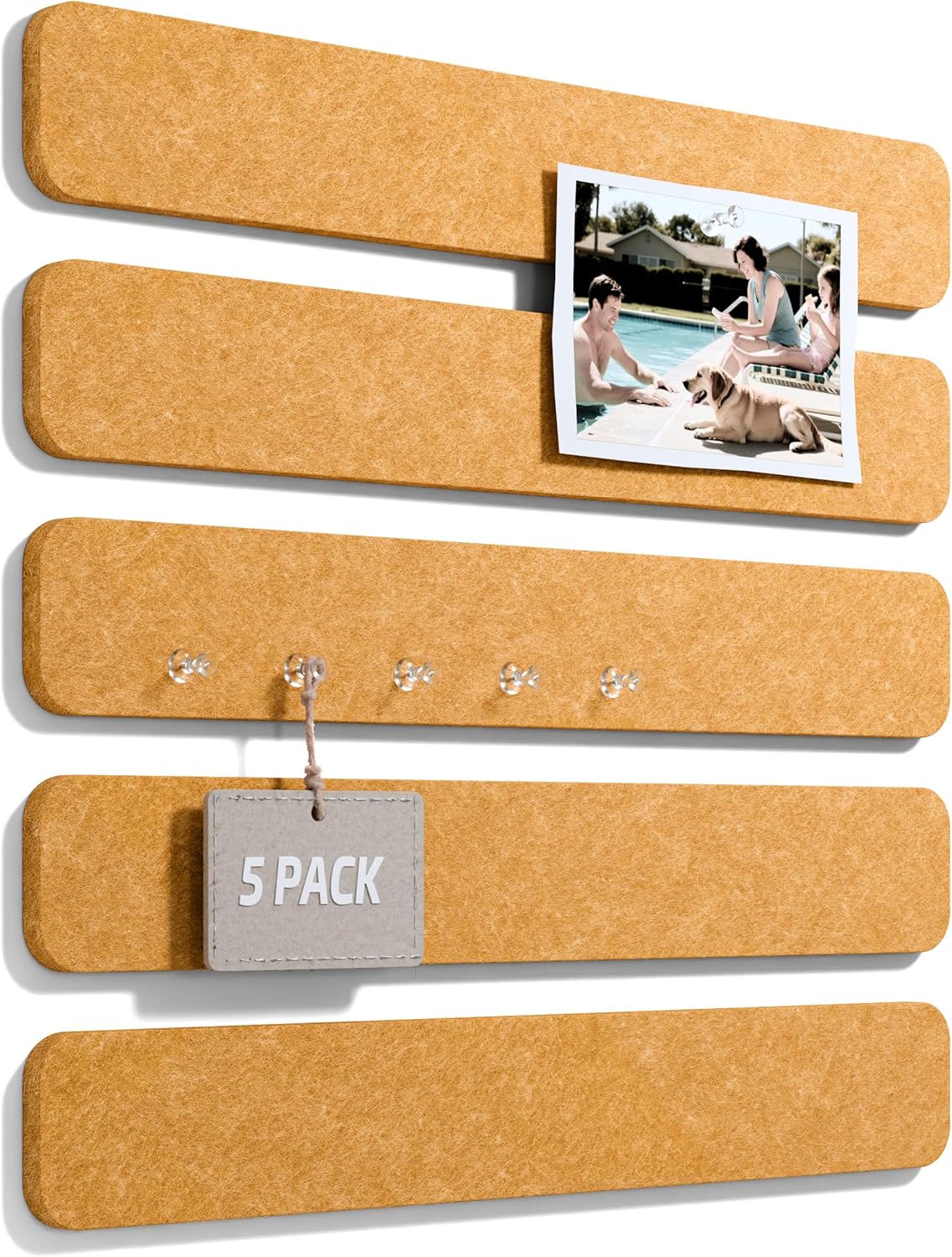 Fluxynara Cork Board Alternative Felt Strip Board 8-Pack 13"x2", Office Pin Board with 50 Push Pins, Adhesive Install for Bedroom Door & Home Office(Linen Dusk)
