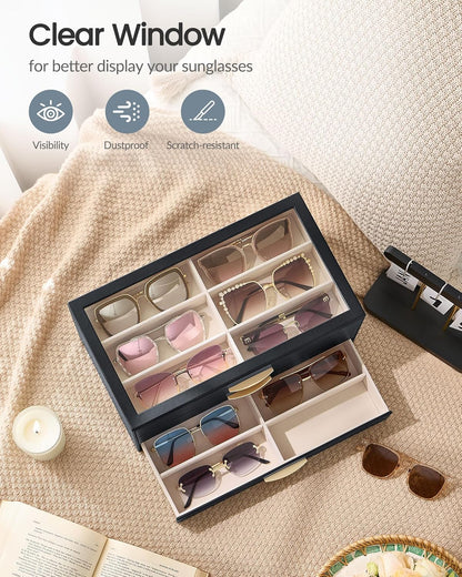 Lolalet Sunglasses Organizer for women, Multi Eyewear Storage Box with Drawer, Glasses Case Display Holder with Clear Top
