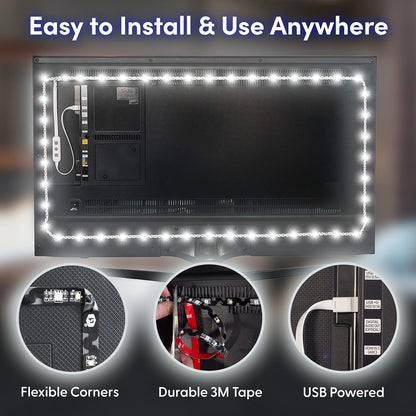 Luminoodle Color Bias Lighting, USB TV and Monitor Backlight LED Strip Lights Kit with Dimmer, Remote - 6.6 ft for 24" to 60" TV - Medium