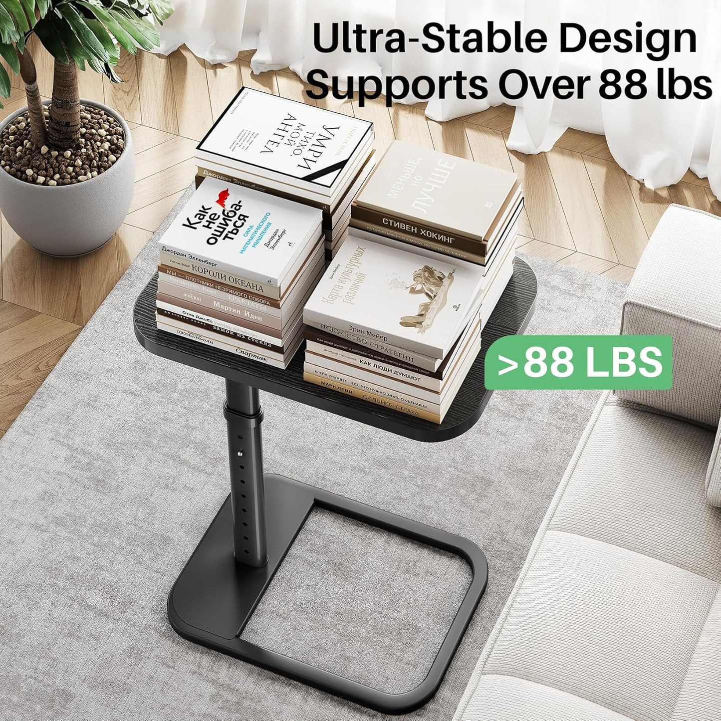 Kitstorack TV Tray Table, Adjustable Height & Flip-Top & Rounded Metal Corners, Snack Table for Couch, Sofa, Bed, Chair, Living Room, C Shaped End Side Table for Eating, Dinner or Laptop, Small Spaces