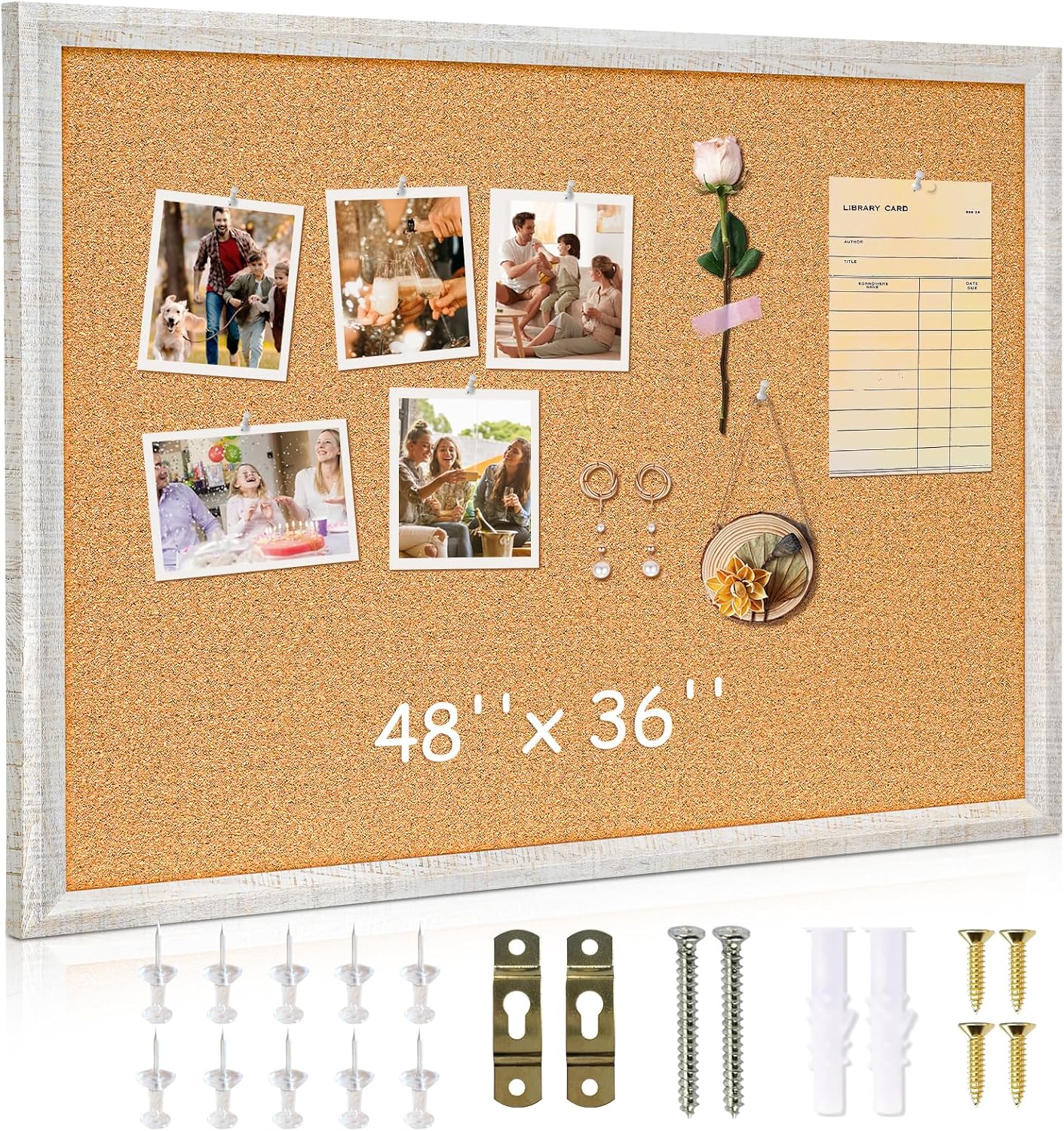 DOLLAR BOSS White Cork Board for Wall - 24 X 18 Inches, Rustic Wooden Frame Bulletin Board, Decorative Hanging Pin Board for Office & Home Decor