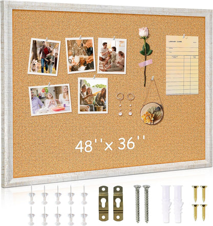 DOLLAR BOSS White Cork Board for Wall - 24 X 18 Inches, Rustic Wooden Frame Bulletin Board, Decorative Hanging Pin Board for Office & Home Decor