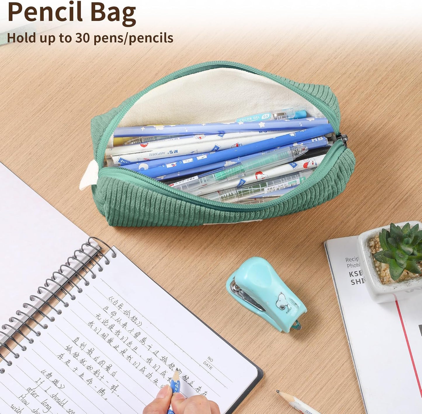 Pencil Bag Pen Case, Soft Corduroy Small Pencil Pouch Organizer with Zipper, Cute Pencil Case Pouch Stationery for Girls and Boys – Apricot