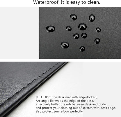 AKOZLIN 35.4"x 18.9" Soft PU Leather Surface Office Desk Mouse Mat Anti-Push Pad with Full Grip Fixation Lip Table Blotter Edge-Locked Protector