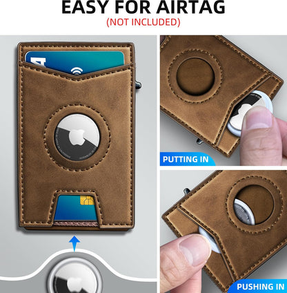 miyozi Airtag Wallet for Men Money Clip 9-Card Pop-Up Credit Card Holder with ID Window RFID Blocking Metal Case Magnetic Closure Front Pocket Wallet Gift Box | with Money Clip