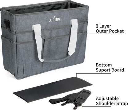 JJRING Craft Organizer Tote Bag for Art Storage, Caddy with Multiple Pockets, Bluish Green Sewing Bag for Scrapbooking, School, Medical, and Office Supplies