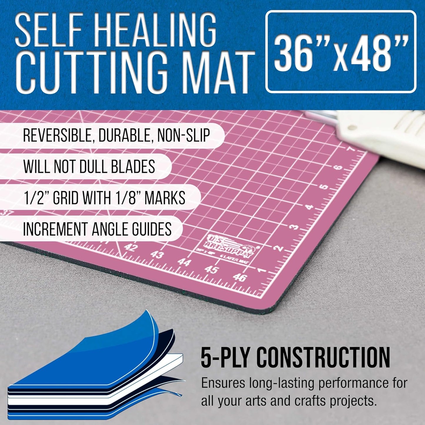 U.S. Art Supply 36" x 48" Self-Healing Cutting Mat 5-Ply - Double-Sided Green/Black Craft Mat, Non-Slip Cutting Mats for Crafts, Sewing, Quilting, Scrapbooking