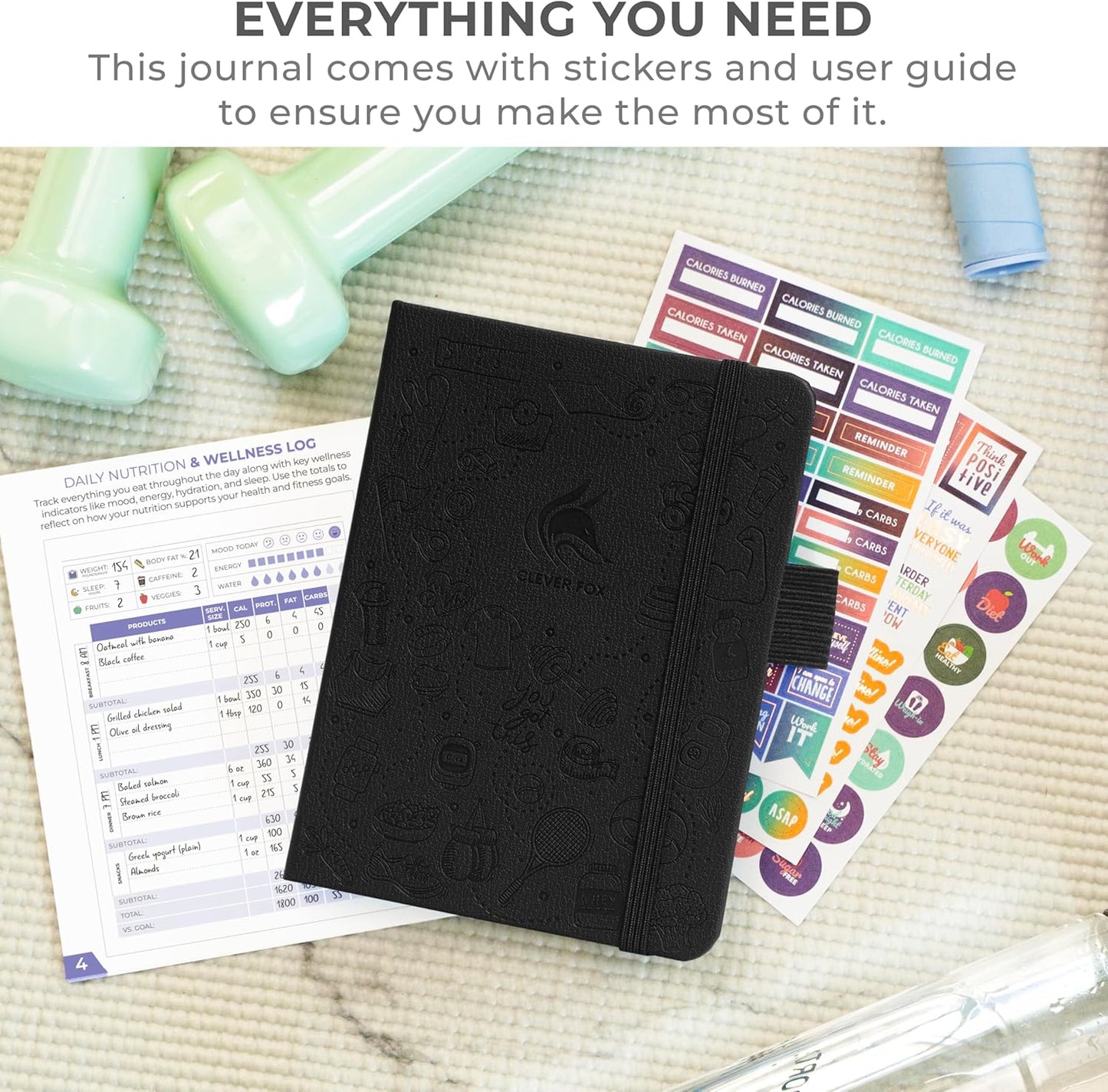 Clever Fox Fitness & Food Journal – Nutrition & Workout Planner for Women & Men – Diet & Gym Exercise Log Book with Calendars, Diet & Training Trackers - Undated, A5 Size, Hardcover (Forest Green)