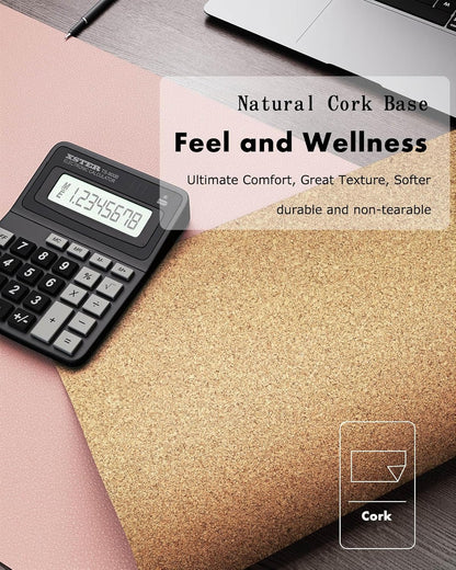 YSAGi Double-Sided Desk Pad, 31.5"x15.7"Leather Desk Mat, Eco Cork Desk Pad Protector,Large Mouse Pad,Waterproof Desk Blotter for Office/Home(Coffee)