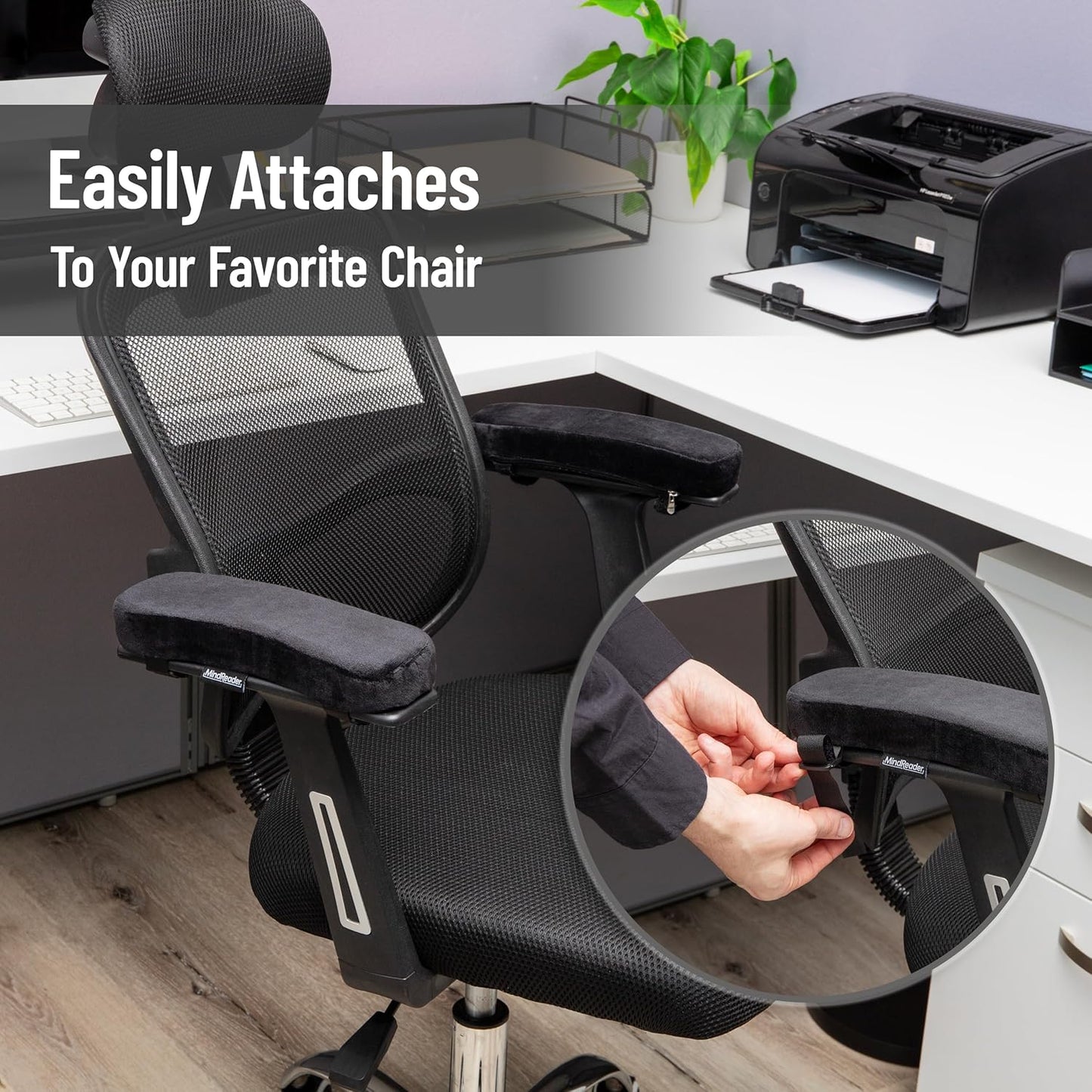 Mind Reader Air-Cloud Memory Foam Armrest Pads, Office & Gaming Chair Arm Rests, Elbow Support with Washable Cover, Black