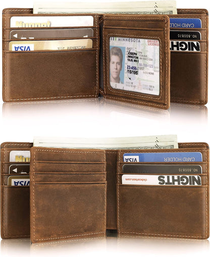 Mens Wallet With AirTag Holder, Bifold Leather RFID Blocking 1-2 ID Windows 12-13 Card Holders, Gift Box and Screen Protector Included, AirTag Not Included