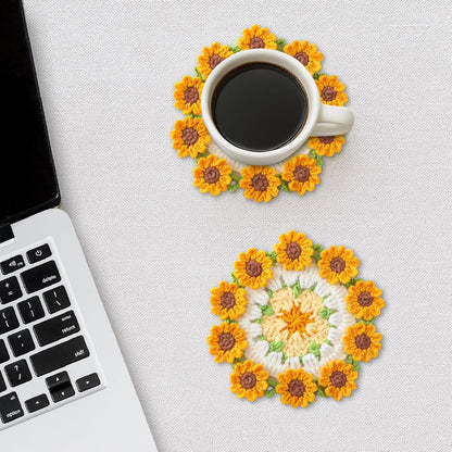 Flower Crochet Coasters, Handmade Bouquet Blanket Coaster with Crochet Plant Pot Fun Soft Decorative Drink Coasters for Coffee Tabletop Protection and Home Decor (Pink, 1Pc)