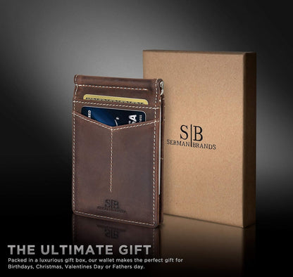 SERMAN BRANDS RFID Blocking Wallet Slim Bifold - Genuine Leather Minimalist Front Pocket Wallets for Men with Money Clip Gift
