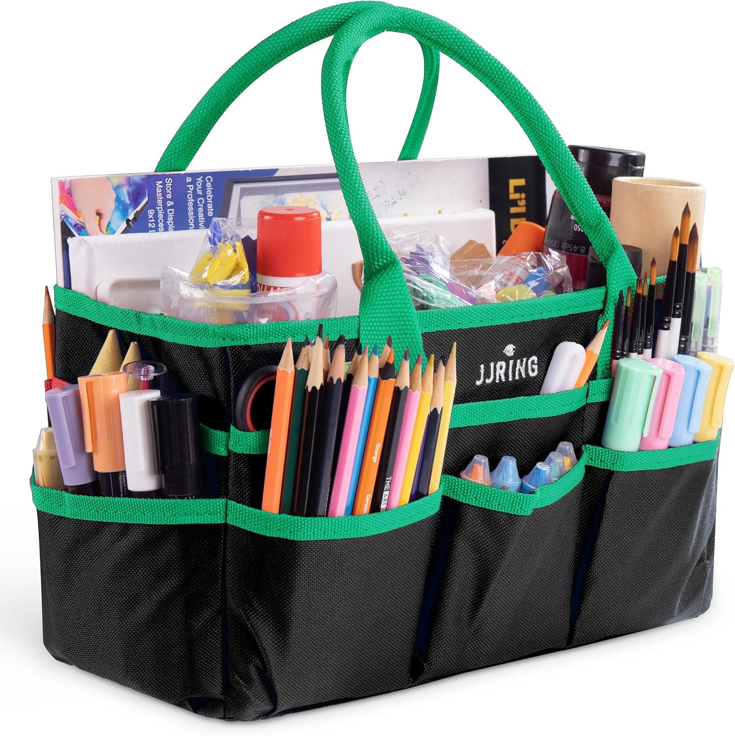 Jjring Craft and Art Organizer Tote Bag - 600D Silver Nylon Fabric Art Caddy with Pockets - for Art, Craft, Sewing, Medical, and Office Supplies Storage