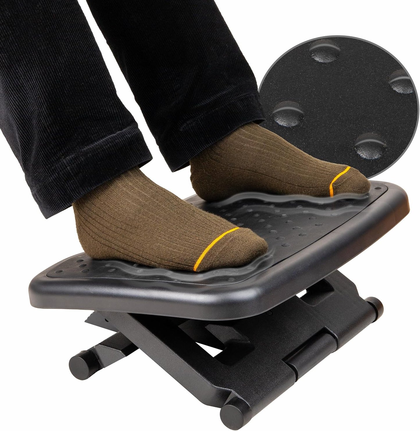 Mind Reader Foot Rest, Under Desk at Work, Ergonomic, Height Adjustable, Office, Plastic, Black