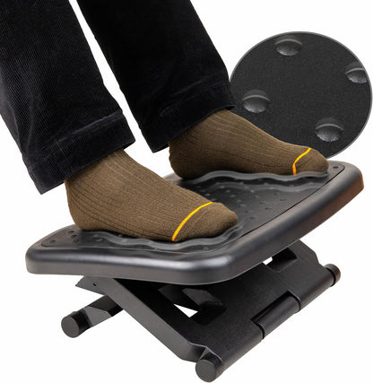 Mind Reader Foot Rest, Under Desk at Work, Ergonomic, Height Adjustable, Office, Plastic, Black