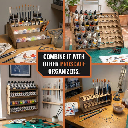 PROSCALE Brush Holder & Tool Organizer for Hobby, Miniatures & Art, Tabletop Paint Station Accessory for Brushes, Hobby Tools and Small Accessories, Clean Desk + Fast Access