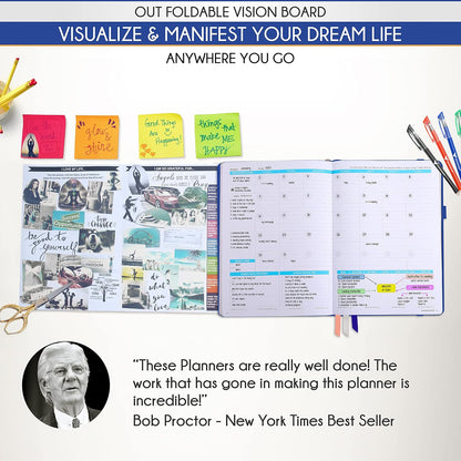Life Planner - Undated Weekly & Monthly Planner, 12-Month Journey to Increase Productivity | Gratitude Journal, Life Organizer & Goal Journal | Include Foldable Vision Board, Habit Tracker & Stickers