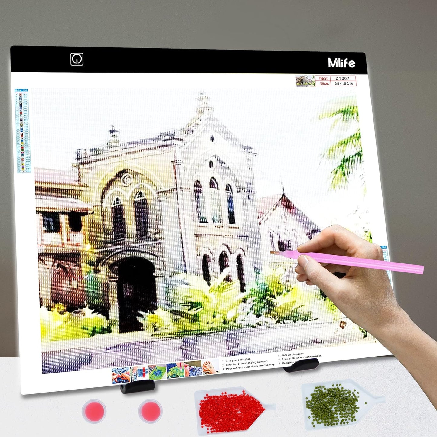 Mlife A2 LED Light Pad for Diamond Painting Kits, Diamond Art Light Board, USB Powered Tracing Light Board Diamond Art Accessories for Drawing, Sketching, Animation with Stand & 4 Fasten Clips