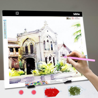 Mlife A2 LED Light Pad for Diamond Painting Kits, Diamond Art Light Board, USB Powered Tracing Light Board Diamond Art Accessories for Drawing, Sketching, Animation with Stand & 4 Fasten Clips