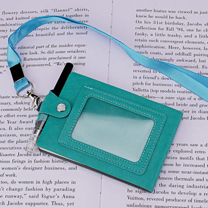 Biiange Mini Notebook on Lanyard, Small Notebook with Lanyard, PU Leather Lanyard Meeting Notebook, Neck Hanging Notepad with ID Slot and Pen (Blue)
