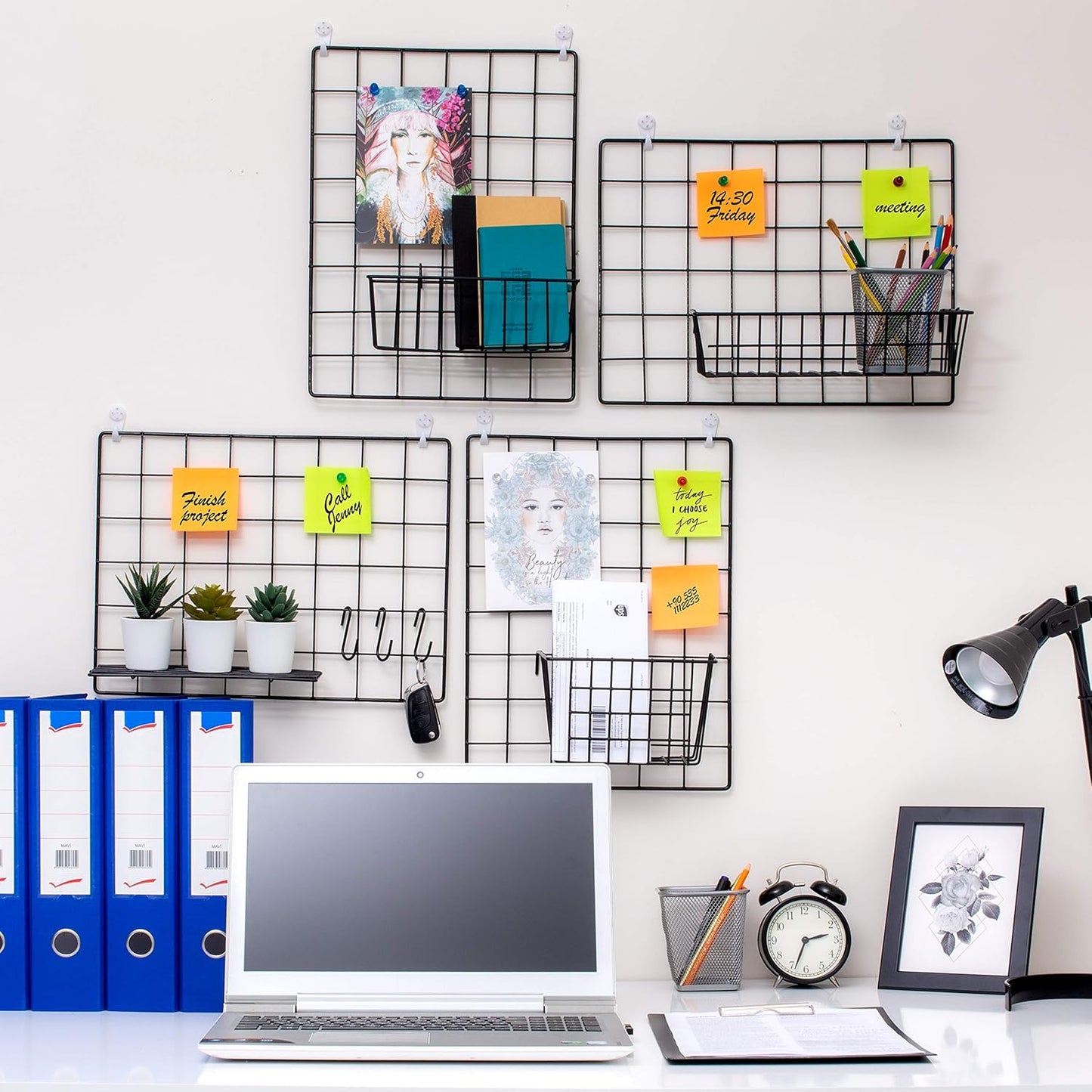 ODOXIA 2 Pack Wire Wall Grid Panel | Photos & Pictures Display Grid Wall Panels | Black, Magnetic & Metal Grid | Photo Grid Wire Board | Hanging Home, Office & Kitchen Decor