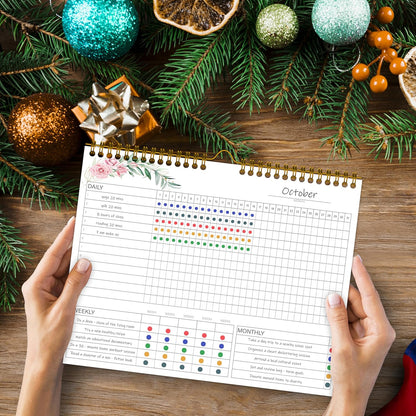 Habit Tracker Calendar，12 Monthly Habit Tracker Journal with Spiral Binding,Undated Weekly Monthly Planner to Boost Productivity&Self Improvement, 8"x10"（Green)