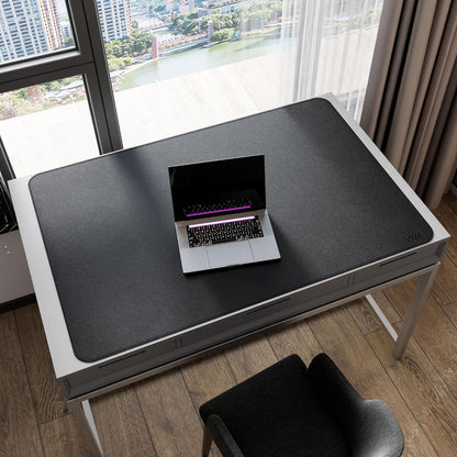 Vyaaa PU Leather & Cork Desk Mat, 39.4"x15.7" Dual Sided Computer Desk mat, Waterproof Large Mouse Pad, Non-Slip Office Desk pad, Office Desk Protector for Work/Gaming/Home (Black)