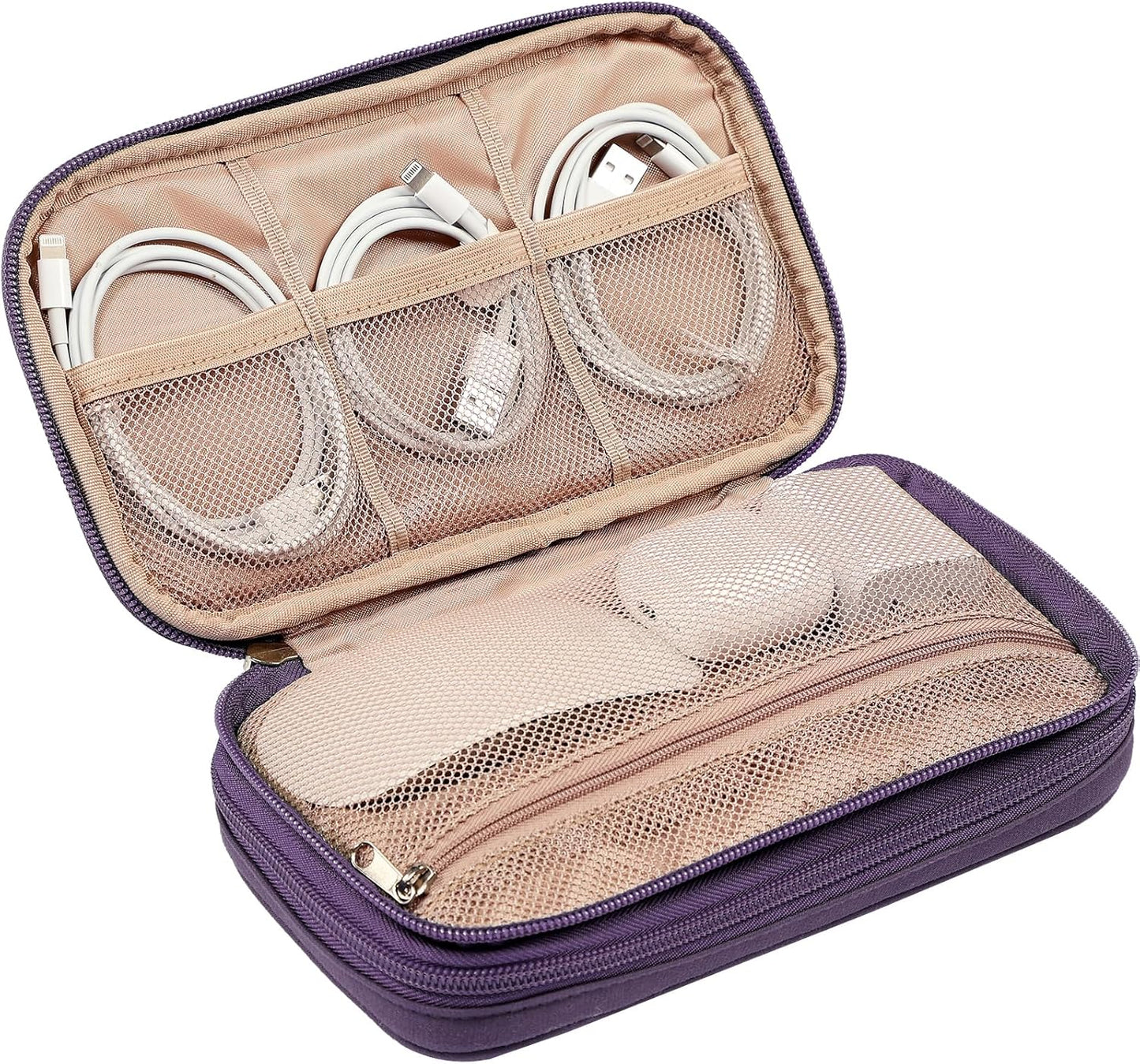 NISHEL Travel Cord Organizer Case, Double Layers Tech Electronic Bag, Essentials for Charger, Cable, Phone, Flash drive, Medium, Pink