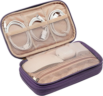 NISHEL Travel Cord Organizer Case, Double Layers Tech Electronic Bag, Essentials for Charger, Cable, Phone, Flash drive, Medium, Pink