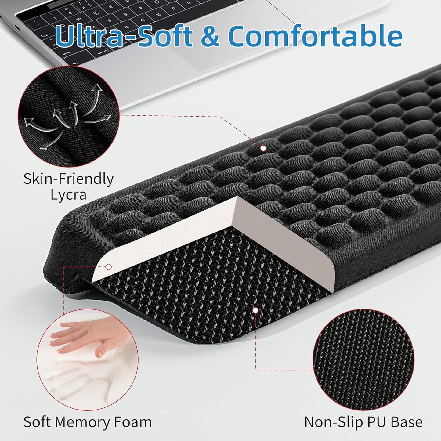 MEKASS L-Shaped Desk Wrist Rest Elbow, Forearm & Wrist Comfort Support for Table or Desk Edge, Non-Slip, Memory Foam Padding 2-Piece Set (Oval Black