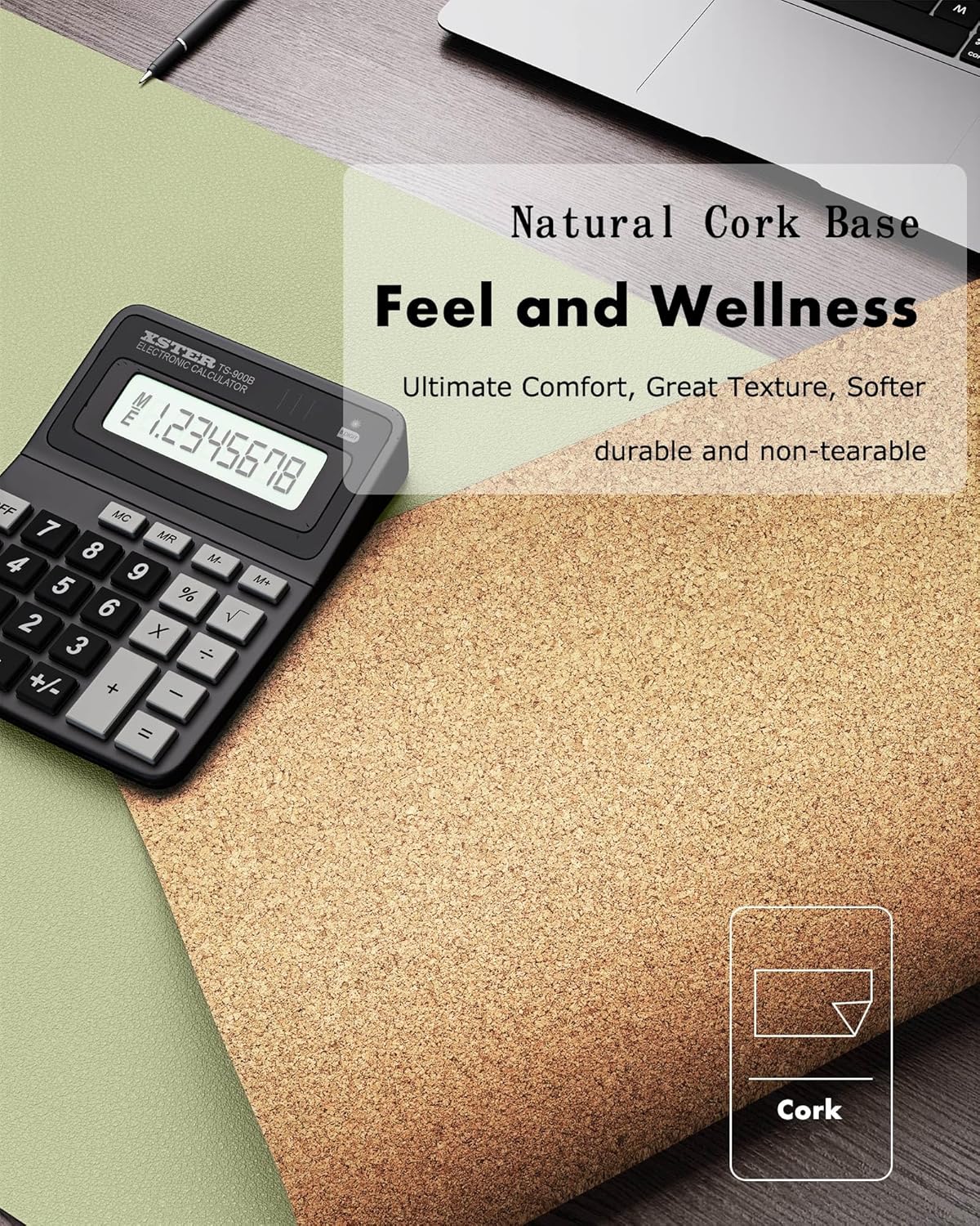 YSAGi Double-Sided Desk Pad, 31.5"x15.7"Leather Desk Mat, Eco Cork Desk Pad Protector,Large Mouse Pad,Waterproof Desk Blotter for Office/Home(Coffee)