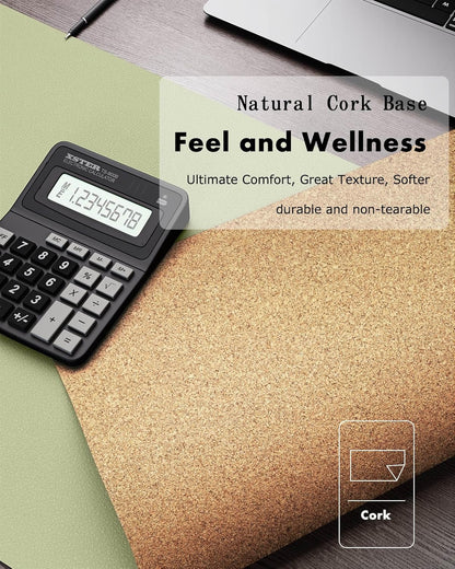 YSAGi Double-Sided Desk Pad, 31.5"x15.7"Leather Desk Mat, Eco Cork Desk Pad Protector,Large Mouse Pad,Waterproof Desk Blotter for Office/Home(Coffee)