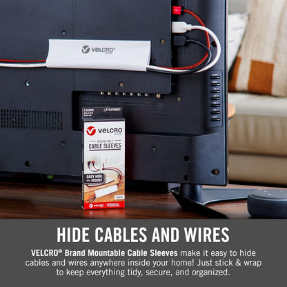 VELCRO Brand Mountable Cable Sleeve | Cord Management Mounts on Walls, Desk or Entertainment Center | Removable Adhesive is Damage Free | 8in Black, 2pk, 8in - 2Pk