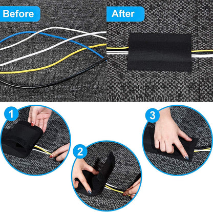 WILLBOND Carpet Cord Cover Cable Protector Floor Cover Cable Protector Management Only for Commercial Office Carpet(19.69 ft,Black)