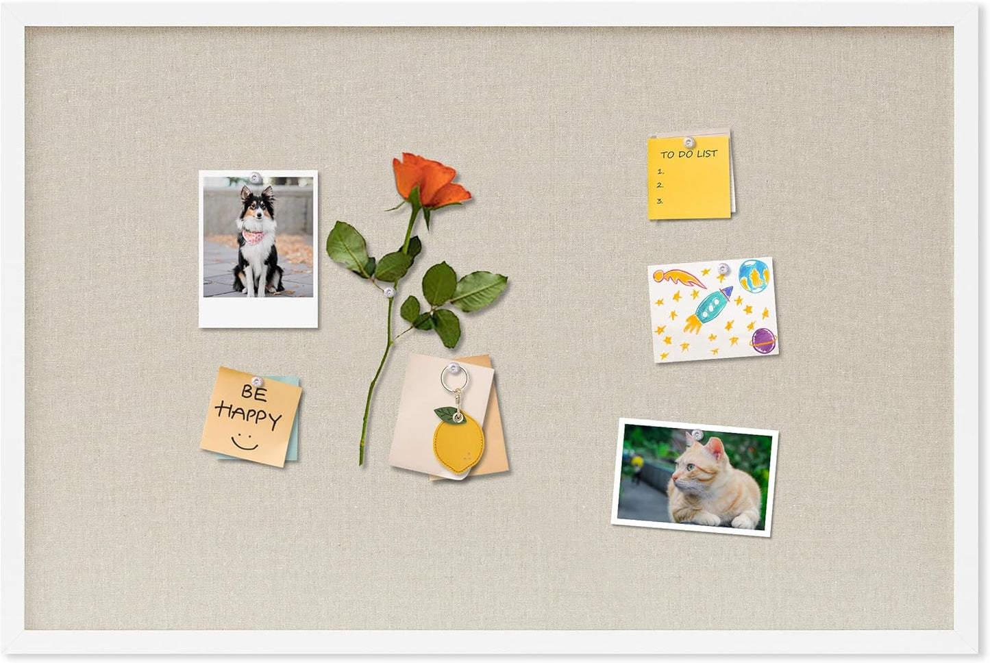 DAHAPYBOO Cork Board with Linen White,Bulletin Board 17"x12" Hanging Corkboards for Office Home School Message Board or Vision Board Decoration.