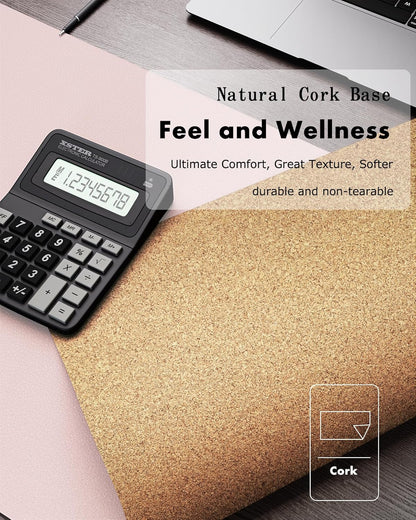 YSAGi Double-Sided Desk Pad, 31.5"x15.7"Leather Desk Mat, Eco Cork Desk Pad Protector,Large Mouse Pad,Waterproof Desk Blotter for Office/Home(Coffee)