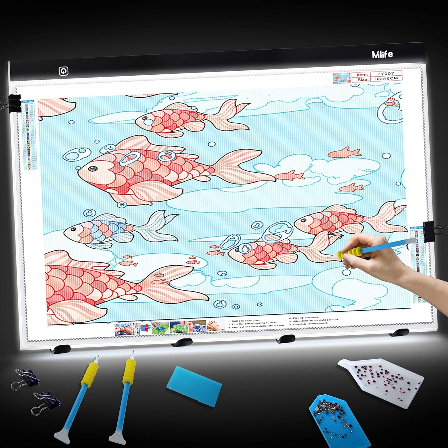 Mlife A2 Light Box Kit for Diamond Painting, Adjustable Brightness Diamond Light Pad for Tracing Pad, Light Board Diamond Art Painting Accessory, Diamond Art Tools for Full Drill