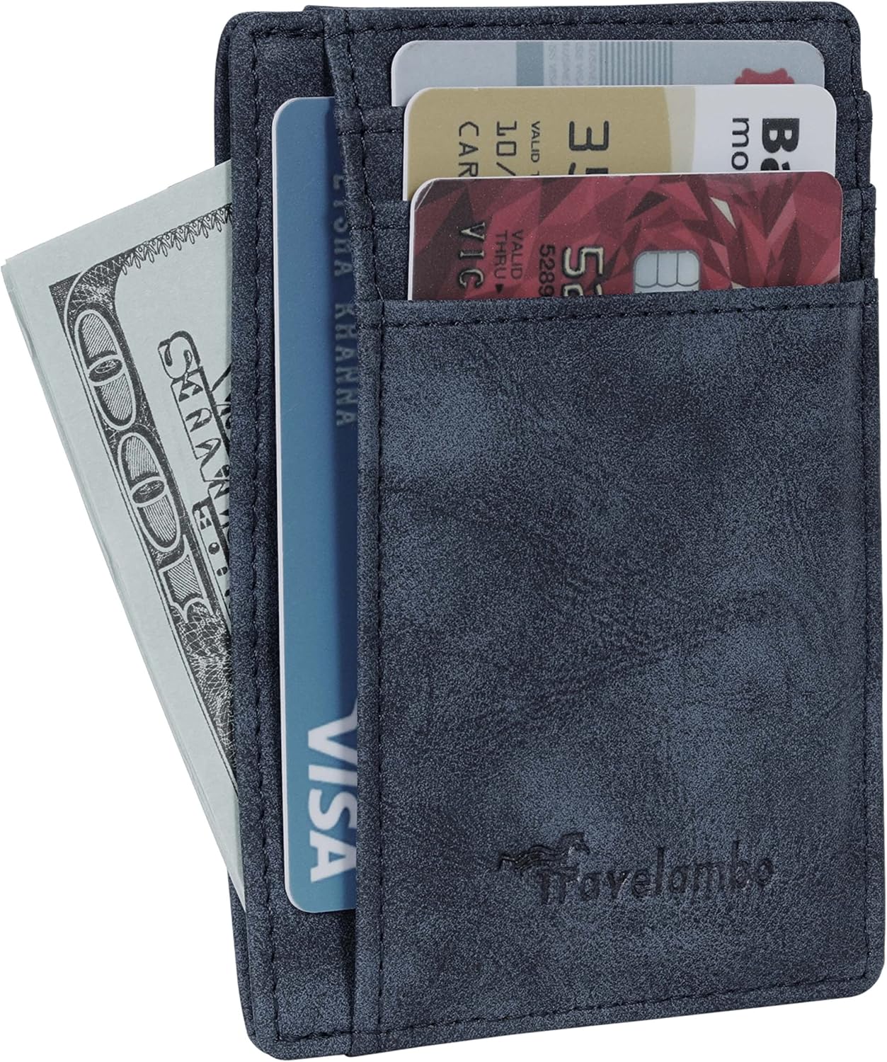 Travelambo Slim Wallet Front Pocket Minimalist Leather RFID Blocking Medium Size