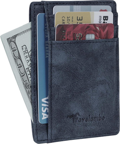 Travelambo Slim Wallet Front Pocket Minimalist Leather RFID Blocking Medium Size