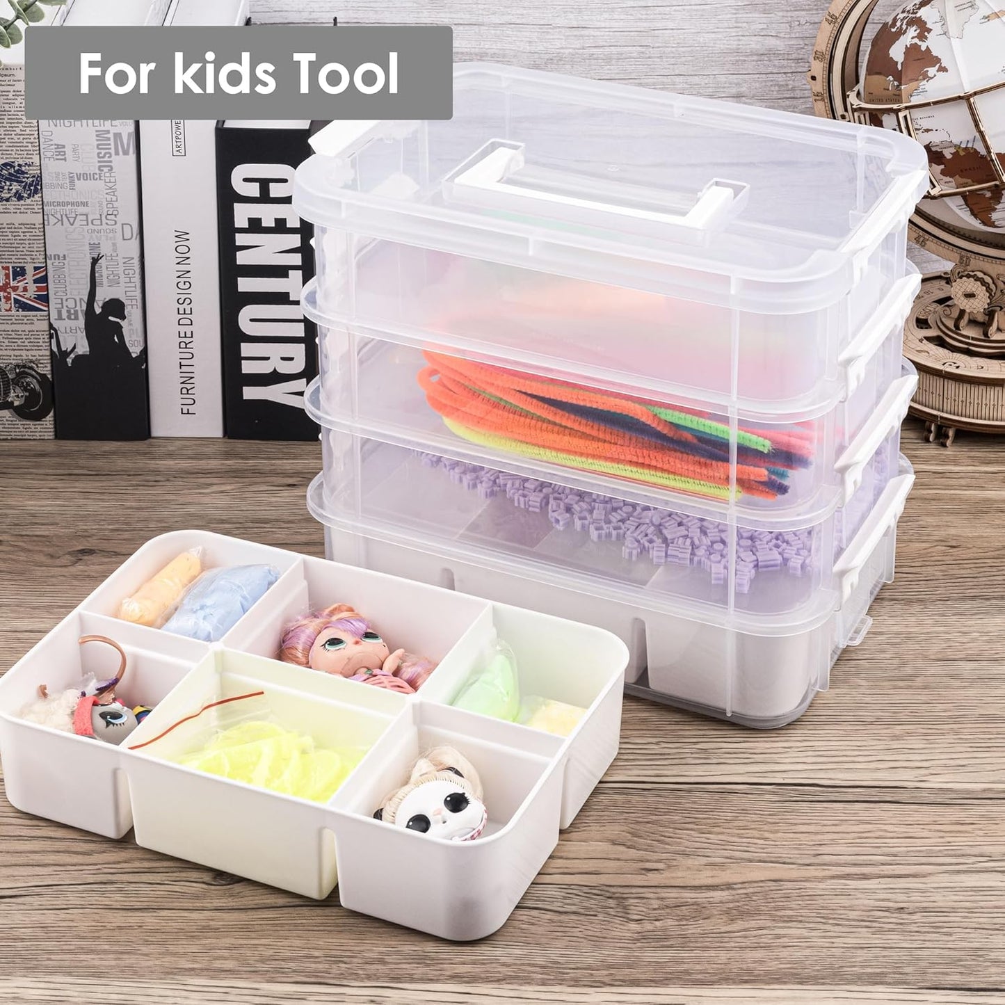 CraftGenes Art Supply Storage Organizer with 2 Removable Trays, 4-Layer 10QT Durable Craft Organizers and Storage for Sewing, Tool, Office Supplies, Art, Craft Supplies