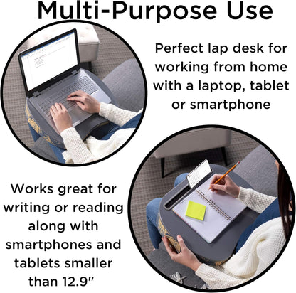 BIRDROCK HOME Deluxe Lap Desk with Pillow Cushion and Wrist Rest - Padded Laptop Desk for Bed, USB Light and Mouse Pad, With Reading Light, Soft Table for Home, Fits Laptops Up to 15" - Teal and Brown