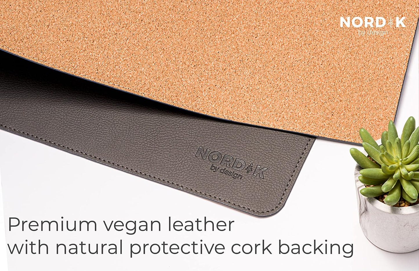 Nordik Leather Desk Mat Cable Organizer - Pebble Black 35 X 17 inch - Premium Mouse Mat - Felt Vegan Leather Desk Pad Protector - Desk Blotter Matt Keyboard - Large Desk Matt for Desktop Computer