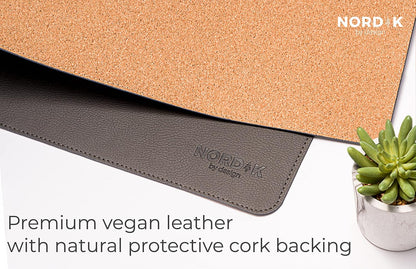 Nordik Leather Desk Mat Cable Organizer - Pebble Black 35 X 17 inch - Premium Mouse Mat - Felt Vegan Leather Desk Pad Protector - Desk Blotter Matt Keyboard - Large Desk Matt for Desktop Computer