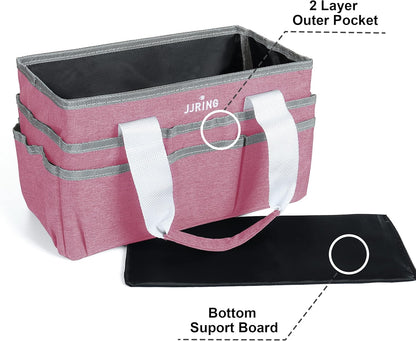JJRING Craft Organizer Tote Bag for Art Storage, Caddy with Multiple Pockets, Bluish Green Sewing Bag for Scrapbooking, School, Medical, and Office Supplies