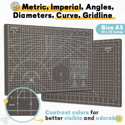Premium Self Healing Cutting Mat 18'' x 12'', A3 Non-slip Sewing Mat for Quilting, 5-Ply Rotary Cutting Board Double-Sided for Crafts Cutting Fabric Scrapbooking Modeling Projects, Anthracite Gray