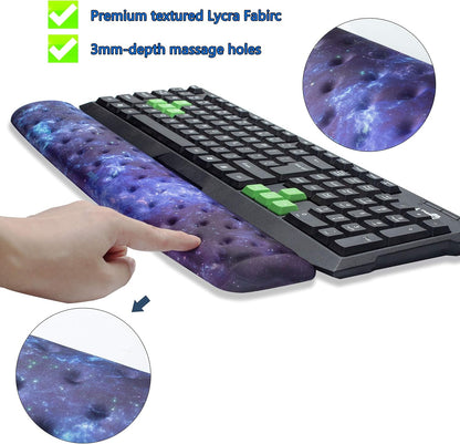 BRILA Memory Foam Mouse & Keyboard Wrist Rest Support Pad Cushion Set for Computer, Laptop, Office Work, PC Gaming - Massage Holes Design - Easy Typing Wrist Pain Relief (Nebula)