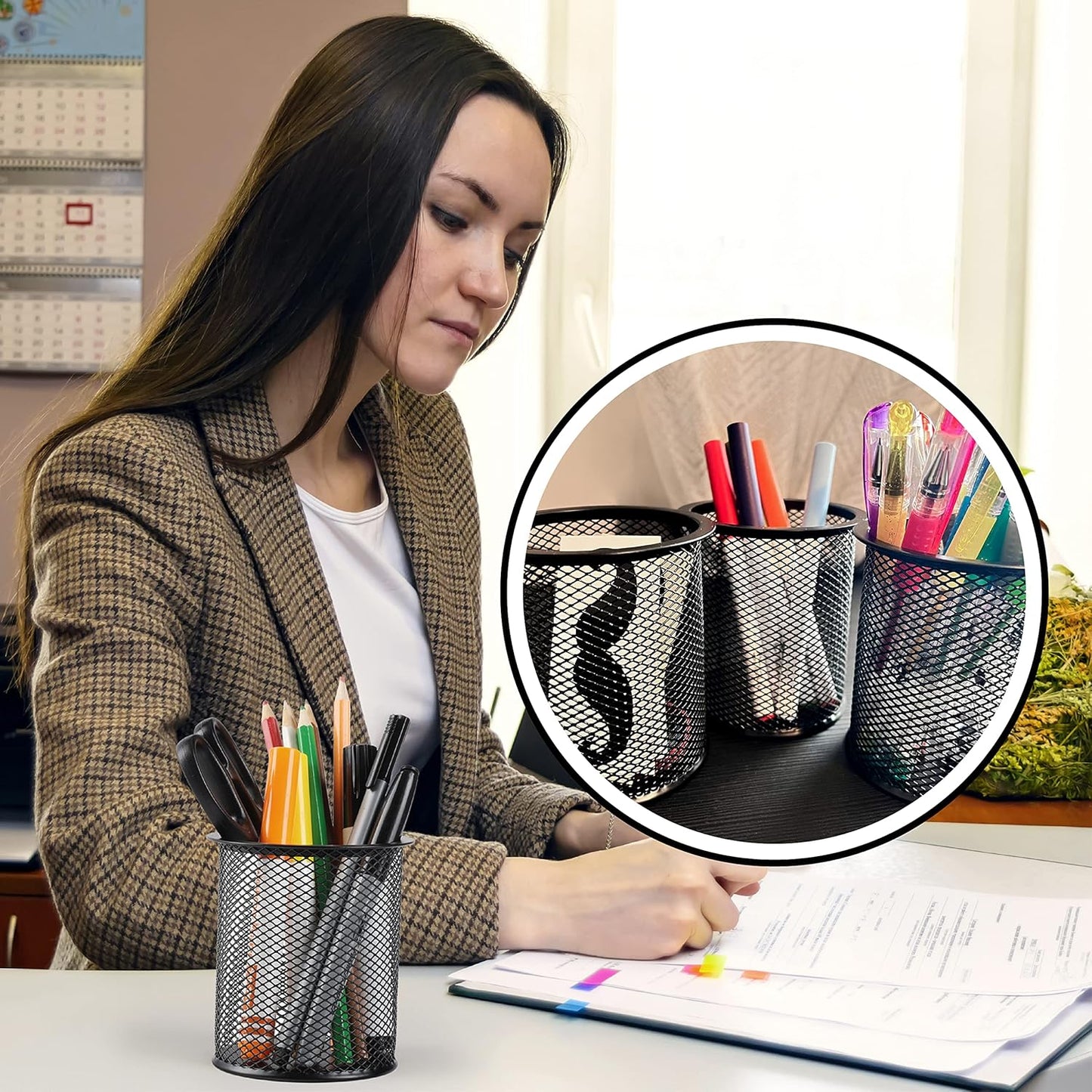 Mr. Pen- 3pcs Metal Mesh Pencil Cup Holder, Black Organizer for Desk, Pen Cups